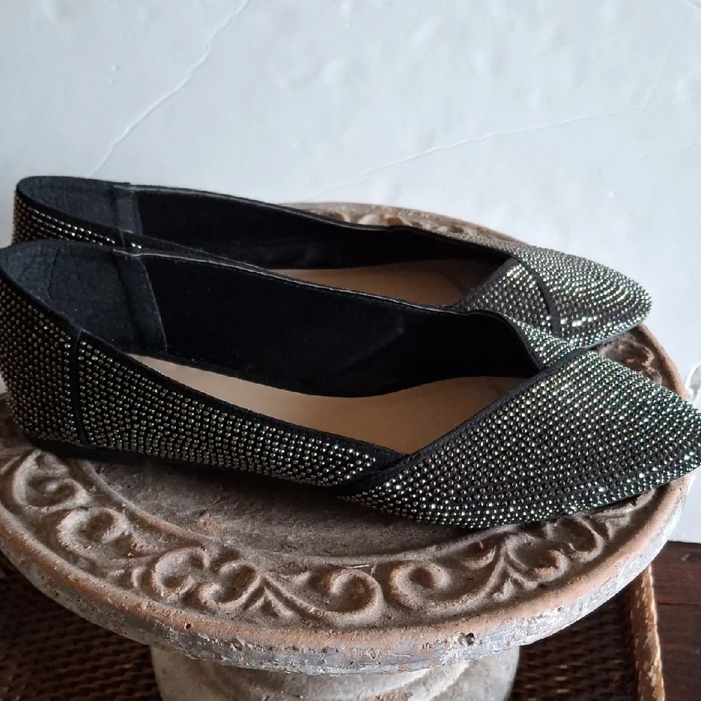 Rock & Candy Black Pointed Flats with Crystal Embellished Vamp